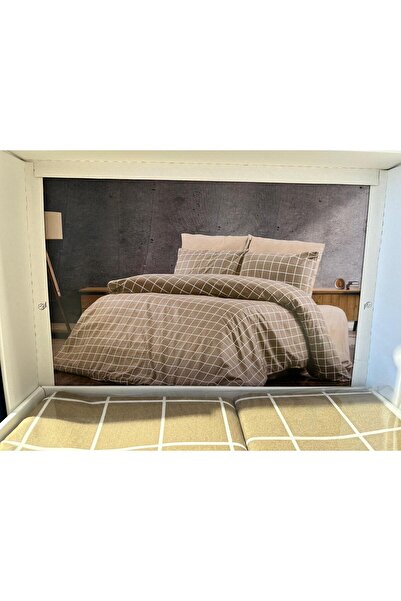 alinastore Brown Checked Double Bedding Set