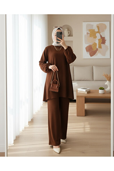 Modamorfo Women's Brown Tunic Pants Bottom Top Set 6663