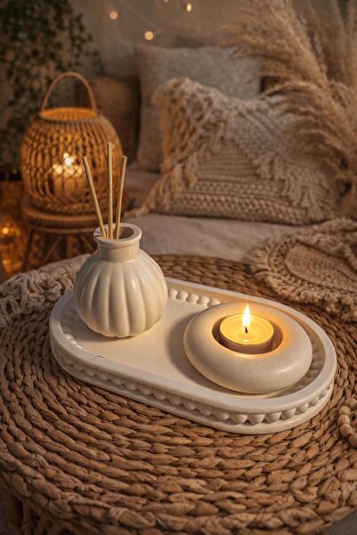 Sisay Home Bohem Tealight Mumluk & Çubuklu Oda Kokusu Vazosu | El Yapımı Taş ...