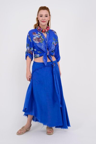 ZTO Women's Asymmetric Linen Skirt