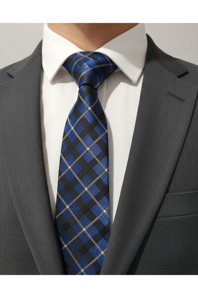 Reflect Your Style Tie Luxury Special Fabric Plaid Navy Blue Stripe Detailed