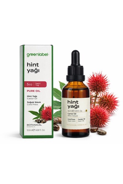 Greenlabel Ulei de ricin 50 ml – Presat la rece, 100% pur, pentru creșterea părului, genelor și sprâncenelor