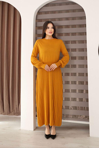 bacc Women's Orange Crew Neck Striped Knit Dress Bces-253011