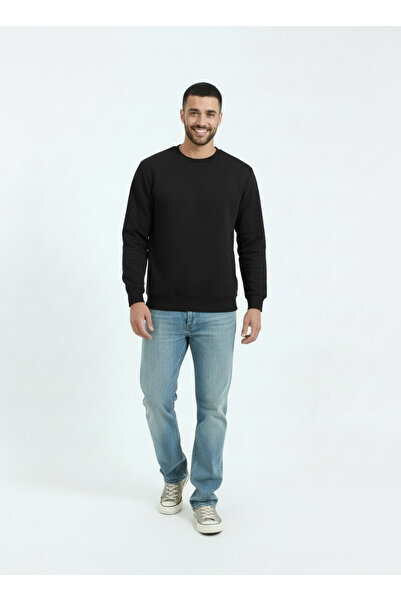 TKT Men's Black 3 Thread Crew Neck Sweatshirt Soft Inside Fleece Combed Cotto...