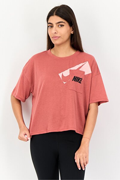 Nike Women Dri Fit Short Sleeve Training Crop Top, Rusty Brown