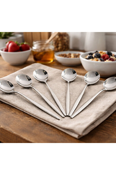 HZL HOME 6 Adet Yuvarlak Form Tatlı Kaşığı 18/10 Çelik 14 cm Uzunluk