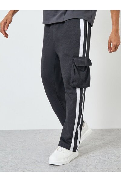 Styli Men Charcoal Striped Cargo Joggers