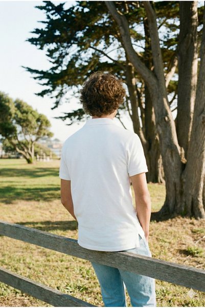 Bonbelle Tricou alb cu mânecă scurtă și guler polo pentru femei/bărbați tricou