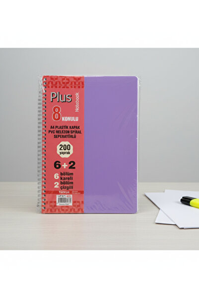 Srctech دفتر ملاحظات A4 مع 6+2 فواصل، 8 مواضيع، 200 ورقة، 6 مربعات، 2 خطوط، غلاف بلاستيكي حلزوني مع فواصل