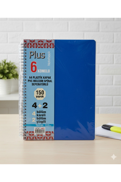 Srctech دفتر ملاحظات A4 مع 4+2 فواصل، 150 ورقة تحتوي على 6 مواضيع، 4 مربعات و2 خطوط، غلاف بلاستيكي حلزوني مع فواصل