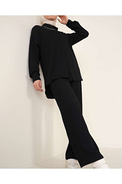 Modamorfo T5858 Knitted Hijab Double Set - Black