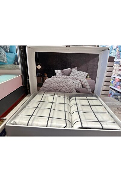 alinastore White Checked Single Duvet Cover Set