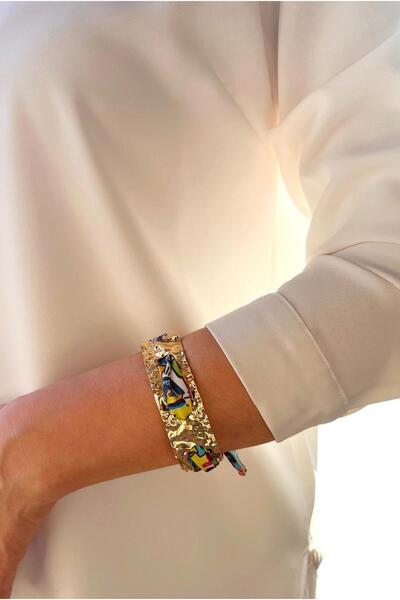 Luyiaccessory Fularlı Gold Kelepçe Bileklik