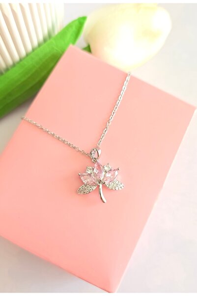 MİLUNXTE قلادة اللوتس من الفولاذ الفضي مع حجر الزركون الوردي - قلادة هدية مقاومة للماء على شكل زهرة اللوتس