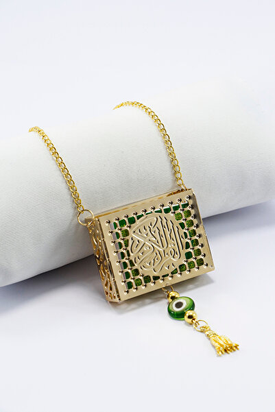 biuti El Yapımı Cam Yeşil Nazar Boncuklu Metal Kaplı Minyatür Kur' an-ı Kerim...