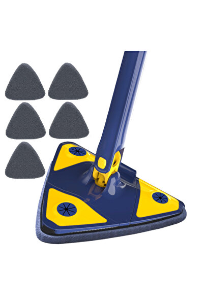 Teno Mop cu cap triunghiular, rotație 360 ​​de grade, telescopic, curățare ușoară, 5 lavete incluse, 127 cm