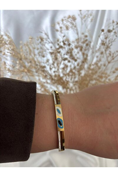 stainless steell Steel Handcuff Bracelet with Evil Eye Detail