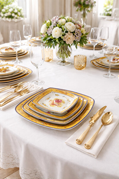 Pardis Chine 6 Kişilik 24 Parça Klasik Desenli Altın Yaldızlı Porselen Yemek ...