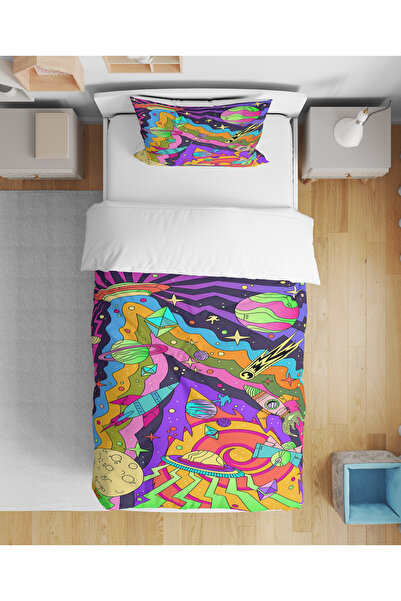 Home Colorful Space Patterned 3D Digital Printed Single Size Sheetless Duvet Cover Set Sleeping Set