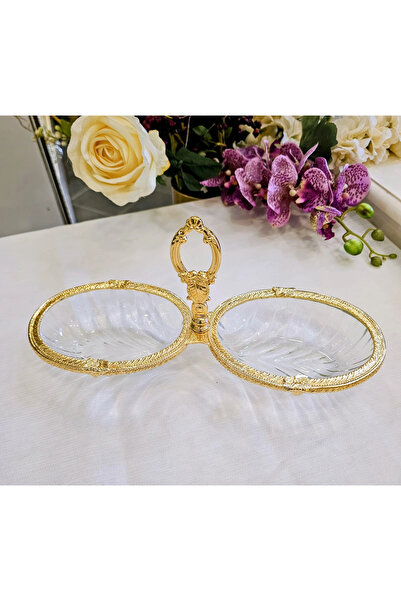 MaviDamla 1 Piece 2-Section Cast Metal Frame Cookie Plate Gold