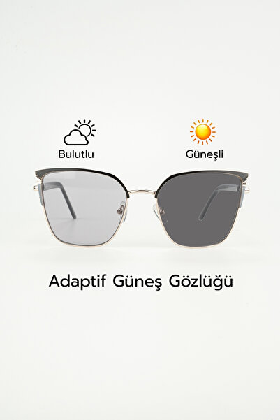 Sophia Adaptif Siyah Metal Cat Eye Güneş Gözlüğü | Otomatik Koyulaşan Cam Rengi