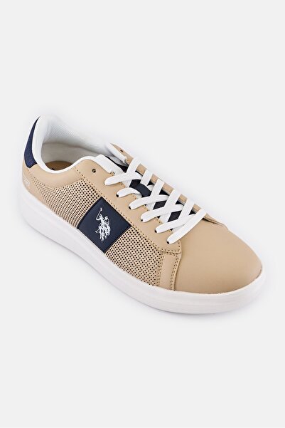 U.S. Polo Assn. Men Brand Logo Lace Up Sneakers, Beige