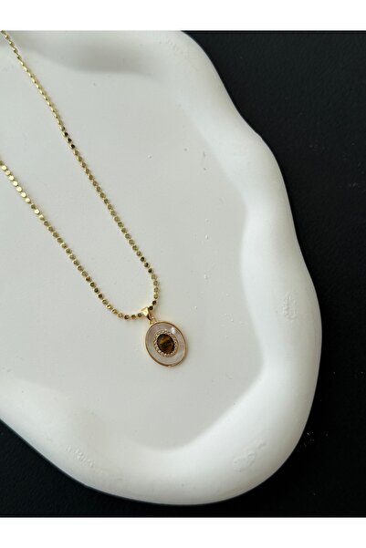 EFLAL Accessories KAHVERENGİ & TAŞLI EZME ZİNCİR KOLYE