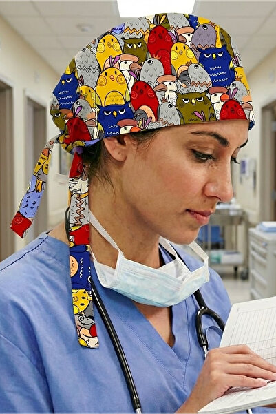 Lion Üniforma Kızgın Kuşlar Desenli Unisex Cerrahi Bone Hemşire ve Doktor Bone