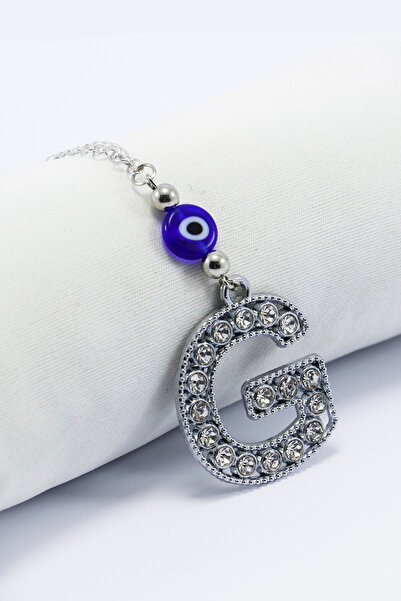 biuti Gümüş Renkli Kristal Taşlı G Harfi Araba Dikiz Ayna Süsü, Nazar Boncklu...