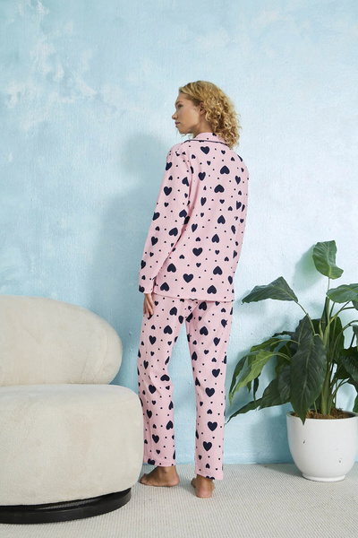 STELLAPİNK Σετ πιτζάμες με ροζ σχέδιο καρδιάς και σχέδιο μπουρμουλέ, με μακρι...