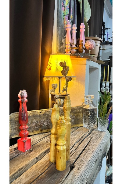 Woodlinity Doğal Ahşap Dekoratif Obje Seti - 3’lü El Yapımı Kuru Bitki Vazosu...