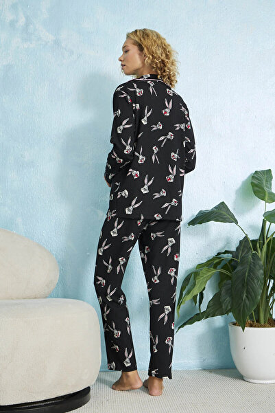 STELLAPİNK طقم بيجامة طويل بتفاصيل مطوية ونقشة أرنب