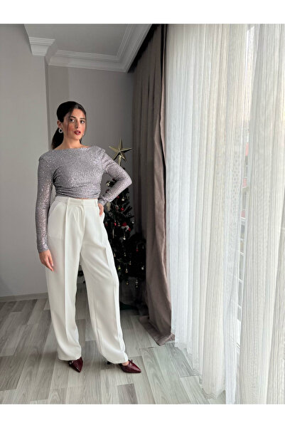 Misun butik GRİ PAYETLİ BLUZ