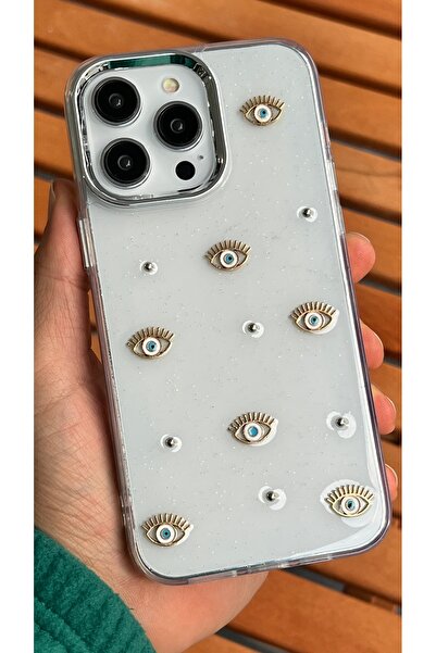 EDELFU آيفون 15 برو ماكس - غطاء شفاف لامع بنمط العين مع بروز للكاميرا