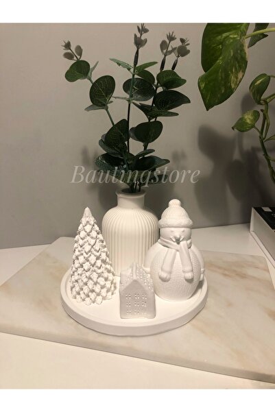 Bautinq Store Dekoratif Minimal El Yapımı Beton Vazo Ev Çam Ağacı Kardan Adam...