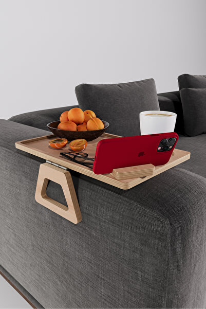 Wooden Studio Telefon Tutuculu Doğal Ahşap Koltuk Sehpası | Yan Sehpa | Koltu...