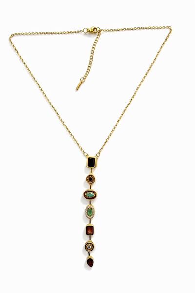 botanica Renkli Taş Detaylı Gold Renk Uzun Sarkıt Kadın Y Kolye