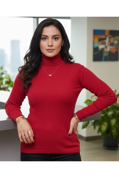 Burlu Women's Half Fisherman Fleece-Lined Ribbed Knit Savior Black Corded Fabric Body Sweater