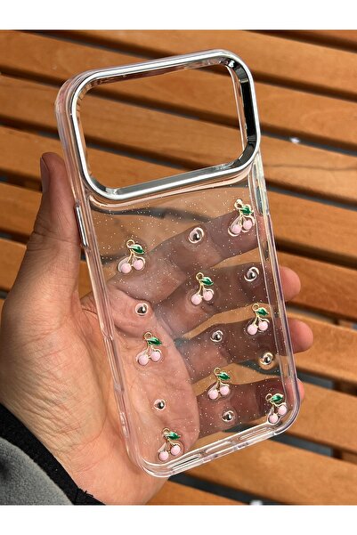 EDELFU آيفون 17 برو ماكس - غطاء شفاف بنمط الكرز الوردي اللامع مع بروز للكاميرا