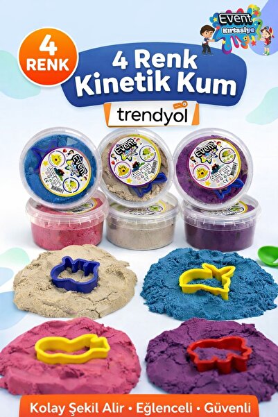 KRK 4 Renk Kinetik Kum Seti – Şekil Kalıplı, Kolay Şekil Alan Eğitici Oyun Kumu