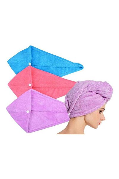 MissTiara Pack Of 3 Microfiber Hair Towel Wrap Multicolour 65x24cm