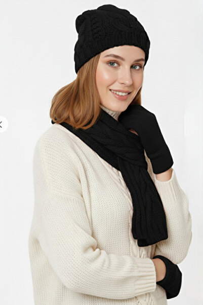 derikem Set de iarnă pentru femei, beretă de lux tricotată, eșarfă și mănuși