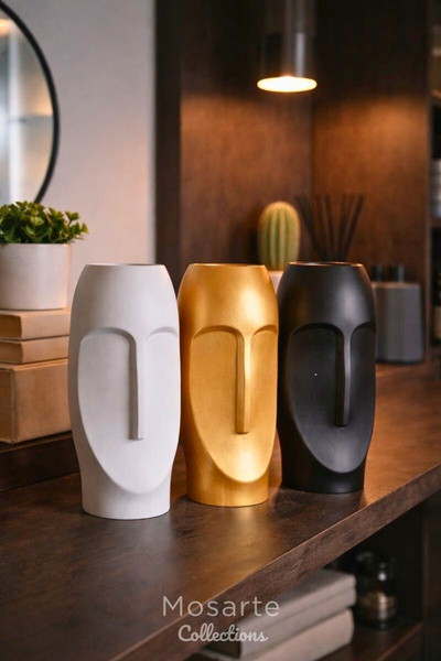 Mosarte Stoneface Series Minimalist Abstract Face Vase / Sculpture – Modern D...
