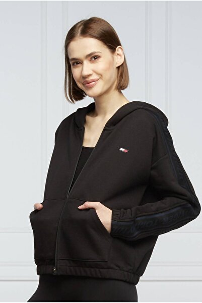 Tommy Hilfiger th sport fermuarlı pamuklu kapüşonlu kadın sweatshirt