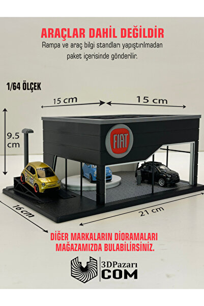 Butik 3D Baskı 1/64 Ölçekli Fiat Showroom Tasarımlı Diorama Araç Sergileme Ga...