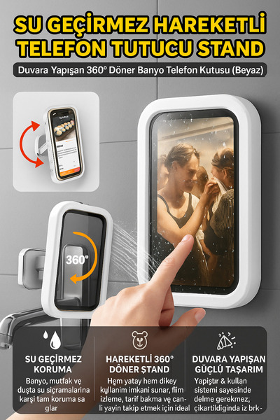 Hane Dostu Kendinden Güçlü Yapışkanlı Su Geçirmez | 360 ° Dönebilen Telefon T...
