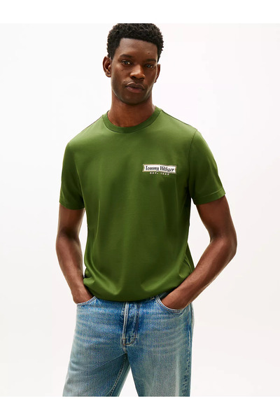 Tommy Hilfiger Erkek Normal Kalıp Yuvarlak Yakalı Logo İmzalı Kısa Kollu Yeşi...