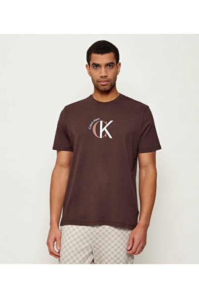 Calvin Klein Erkek Normal Kalıp %100 Pamuklu Logo Desenli Kısa Kollu Kahveren...