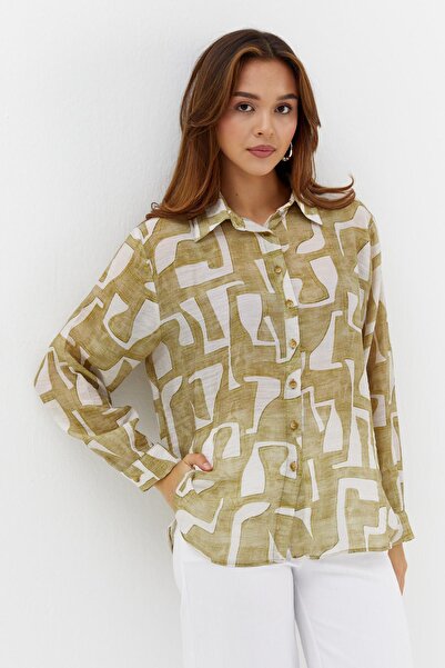 ONNO PRIVE Geometric Patterned Thin Shirt Khaki