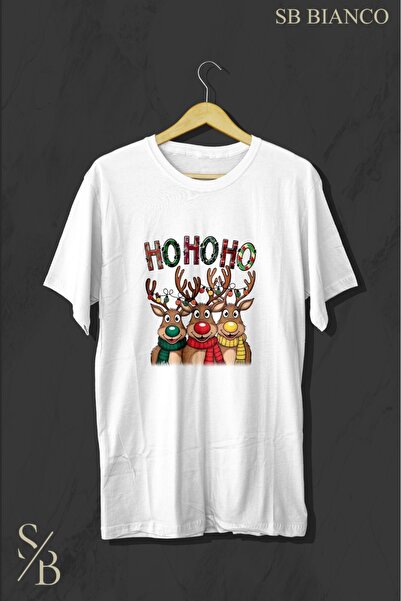 SB BİANCO Tricou unisex cu imprimeu Ho Ho Ho cu cerbii de Crăciun – Tricou al...